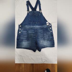 Lane Bryant Denim Short Overalls Women’s Size 20 Blue Jean Romper Straps Pockets